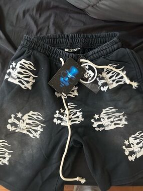 Black Skull Print Kids Sweat Shorts
